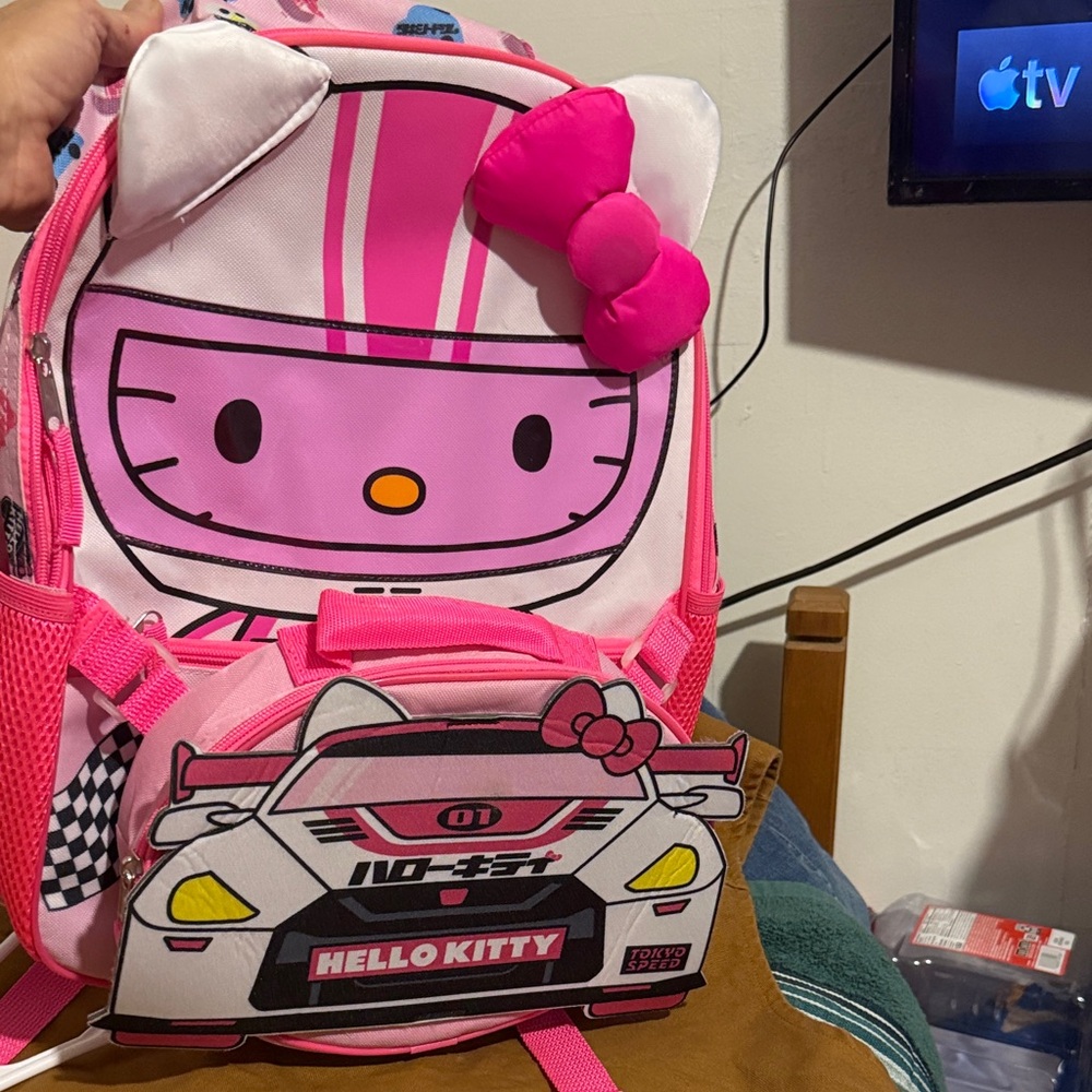 Hello Kitty Pink Racing Backpack with Bow Accent